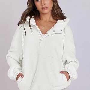 White and Cream Teddy Hooded Sweatshirt